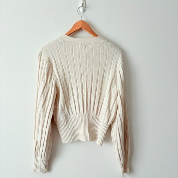 Aritzia Wilfred Thais Knit Plunge Sweater Cardigan Wool Cotton Light Birch XL - Picture 6 of 9